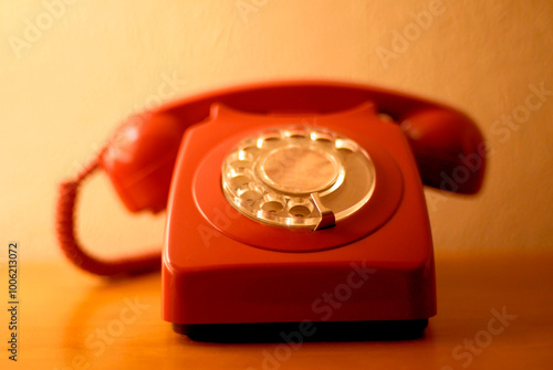 Retro red telephone from the 1960s, 1970s or 1980s 