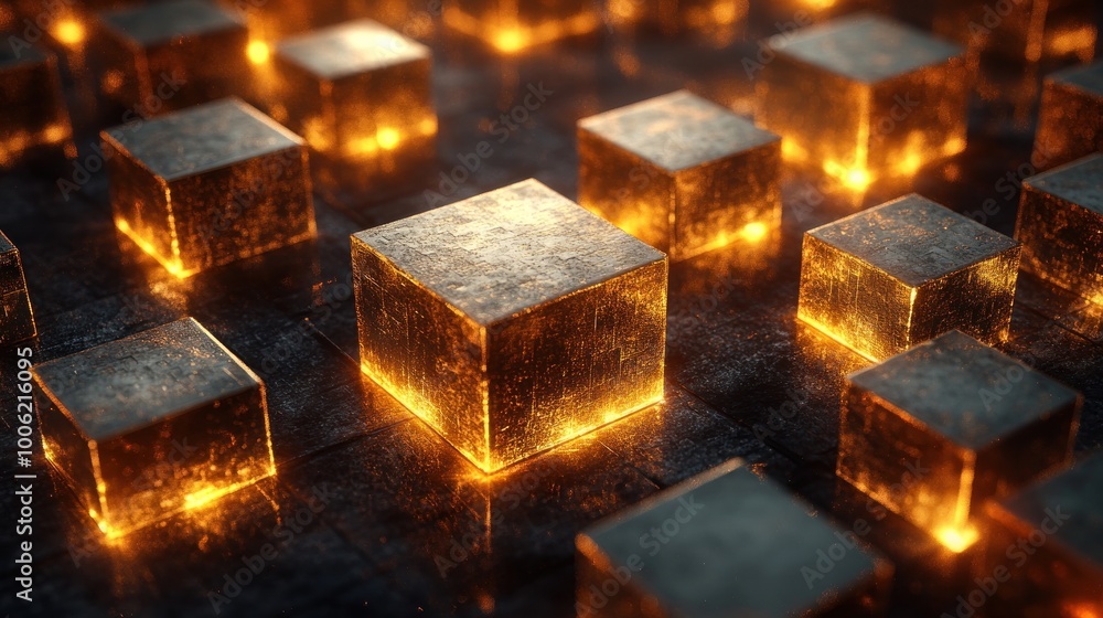 Glowing Metallic Cubes Glowing Metallic Cubes