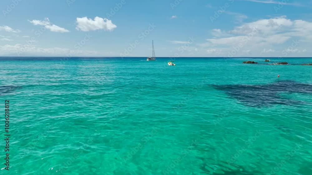 Yacht on a sea, Capo Vaticano from a drone, Ricadi in Calabria, Italy, Europe Yacht on a sea, Capo Vaticano from a drone, Ricadi in Calabria, Italy, Europe