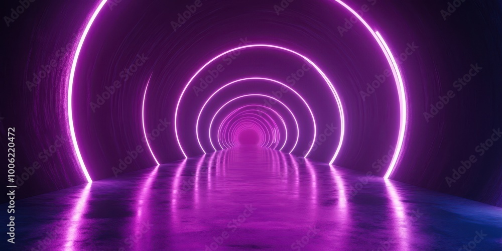 A futuristic tunnel illuminated with vibrant pink neon lights, creating a mesmerizing reflective pathway. A futuristic tunnel illuminated with vibrant pink neon lights, creating a mesmerizing reflective pathway.