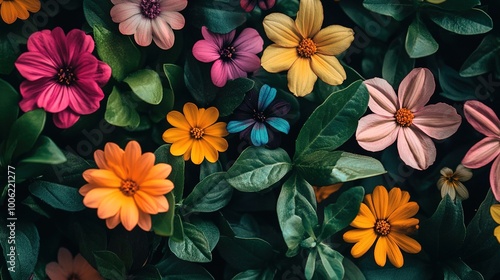 Colorful Blooming Flowers on Green Leaves