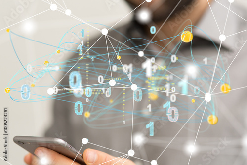 Global network. Blockchain. 3D illustration. Neural networks and artificial intelligence. Abstract  3d