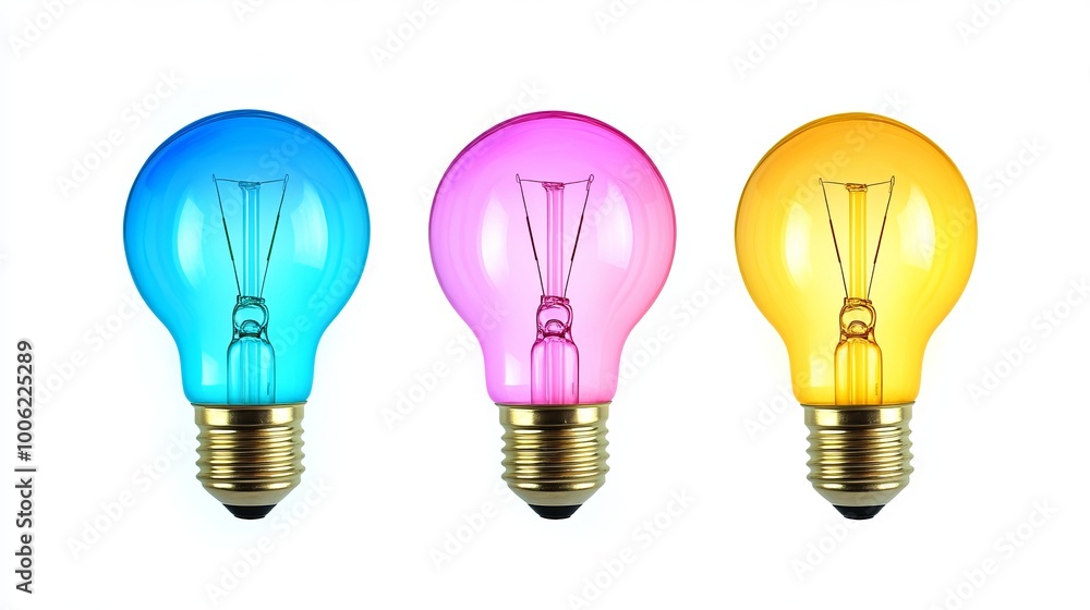 Three colorful light bulbs showing creativity and ideas Three colorful light bulbs showing creativity and ideas