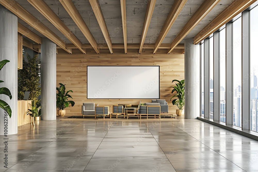 Fototapeta premium Interior of modern cafe with wooden walls