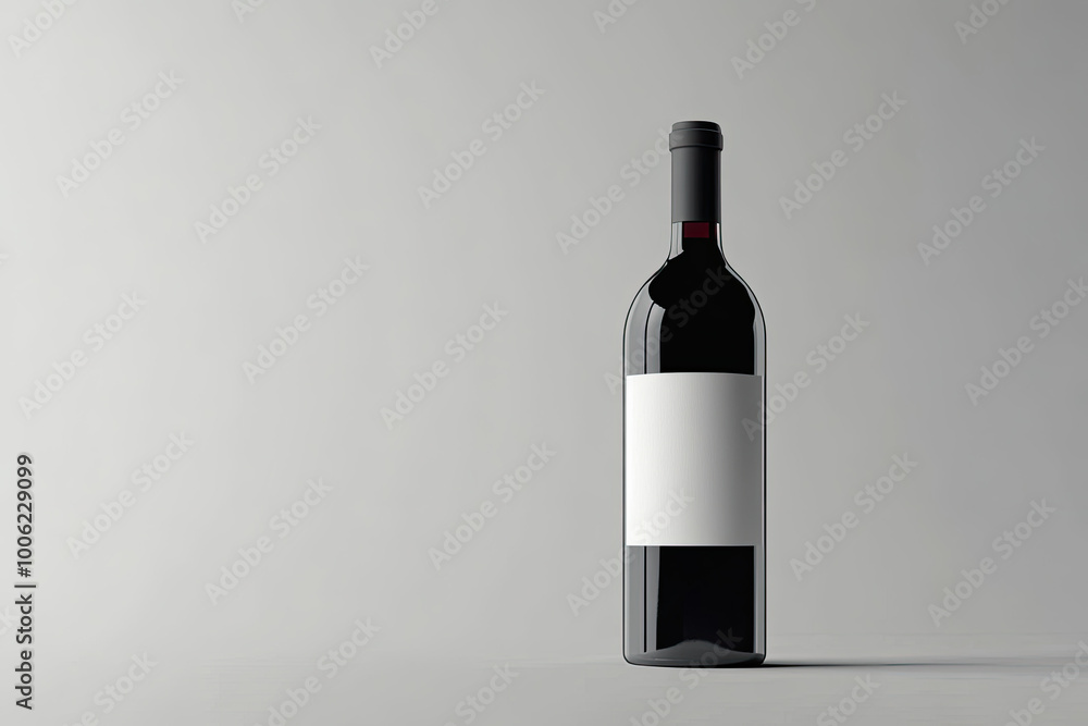 Red wine bottle mockup with a blank white label on a grey background. Created with AI Red wine bottle mockup with a blank white label on a grey background. Created with AI
