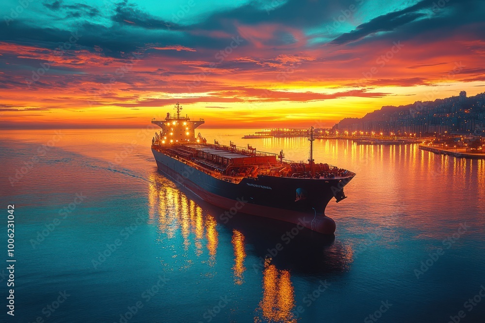 Cargo Ship at Sunset Cargo Ship at Sunset