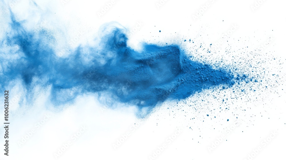Obraz premium Blue powder exploding creating a colorful cloud on white background