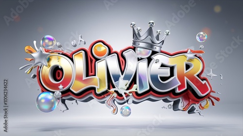  3D logo Name design for Olivier with vibrant and bright letters. The name is bathed in a mesmerizing mix of red, gold, silver and white, Generative AI