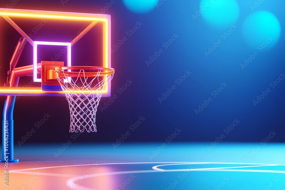 Stock basketball court made of neon lights. Stock basketball court made of neon lights.