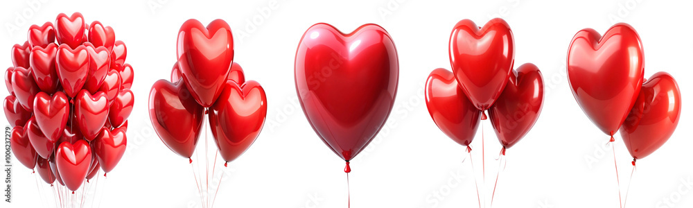 3D love shape balloon bundle set PNG, isolated on transparent background. Ideal for romantic designs 3D love shape balloon bundle set PNG, isolated on transparent background. Ideal for romantic designs