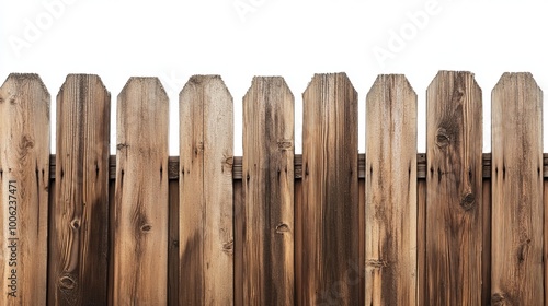 Wooden plank fence set apart on white