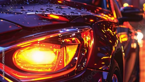 Close up front headlights.car light blinking on continuously.headlight glass,