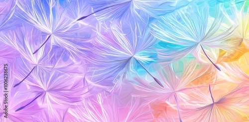 Banner with x-ray style, dandelions flowers pattern on pastel background, generative AI illustration