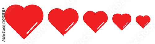 Heart icons, vector, silhouette. Set of love symbols isolated on white background. Heart sign meaning I like, love, pair and favourites. Red love symbol Valentine's Day.