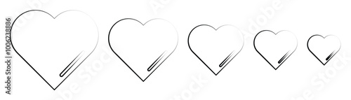 Heart icons, vector, design. Outline heart icons. Set of stroke love symbols isolated on white. Heart sign meaning I like, love, pair and favourites. Vector illustration.