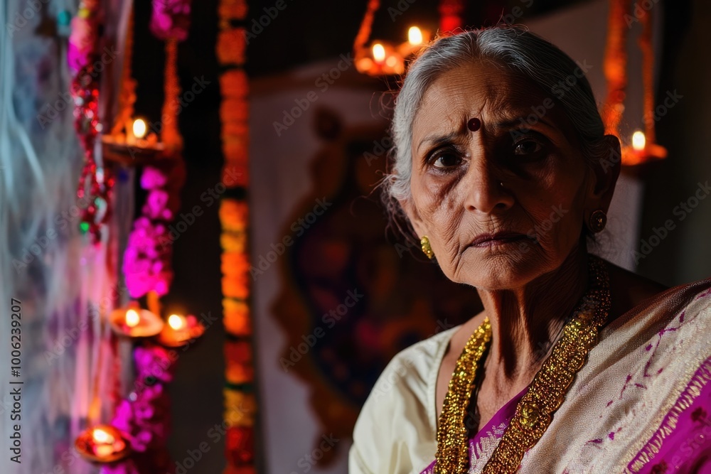 Elderly Indian Woman in Traditional Attire During Festive Celebration - Suitable for Cultural Themes, Posters, and Cards Elderly Indian Woman in Traditional Attire During Festive Celebration - Suitable for Cultural Themes, Posters, and Cards