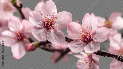 Delicate Pink Flower Blossoms on Branch