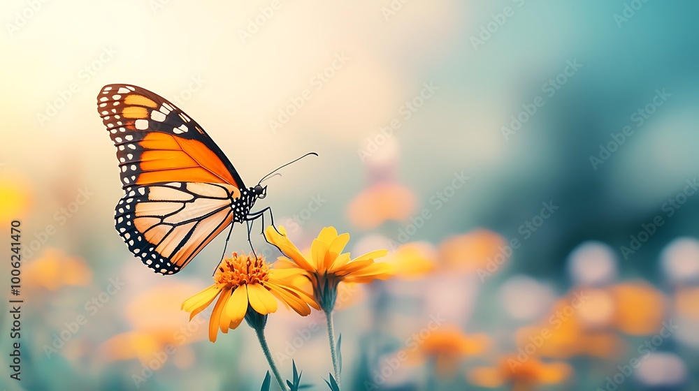 Elegant Butterfly on Vibrant Flower in Soft Light Elegant Butterfly on Vibrant Flower in Soft Light