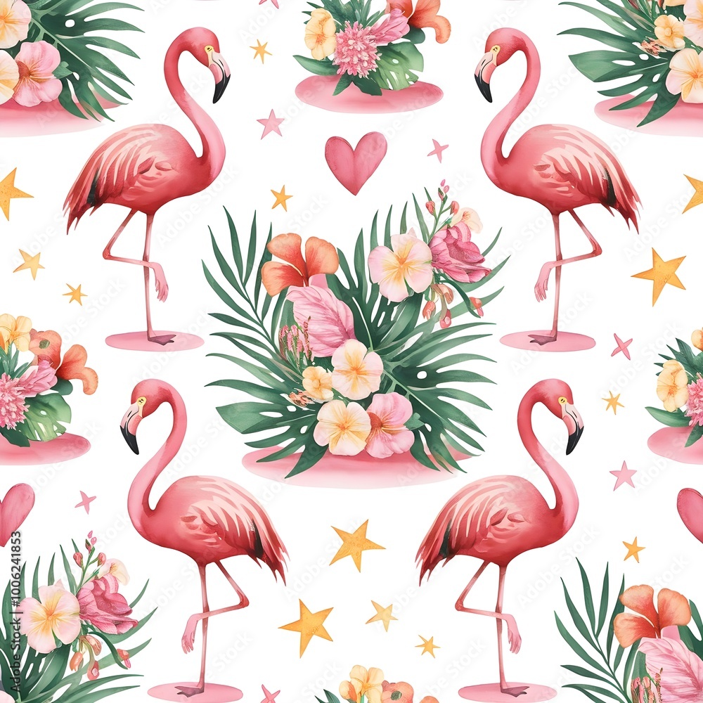 Obraz premium flamingo wild pattern seamless wallpaper spring 