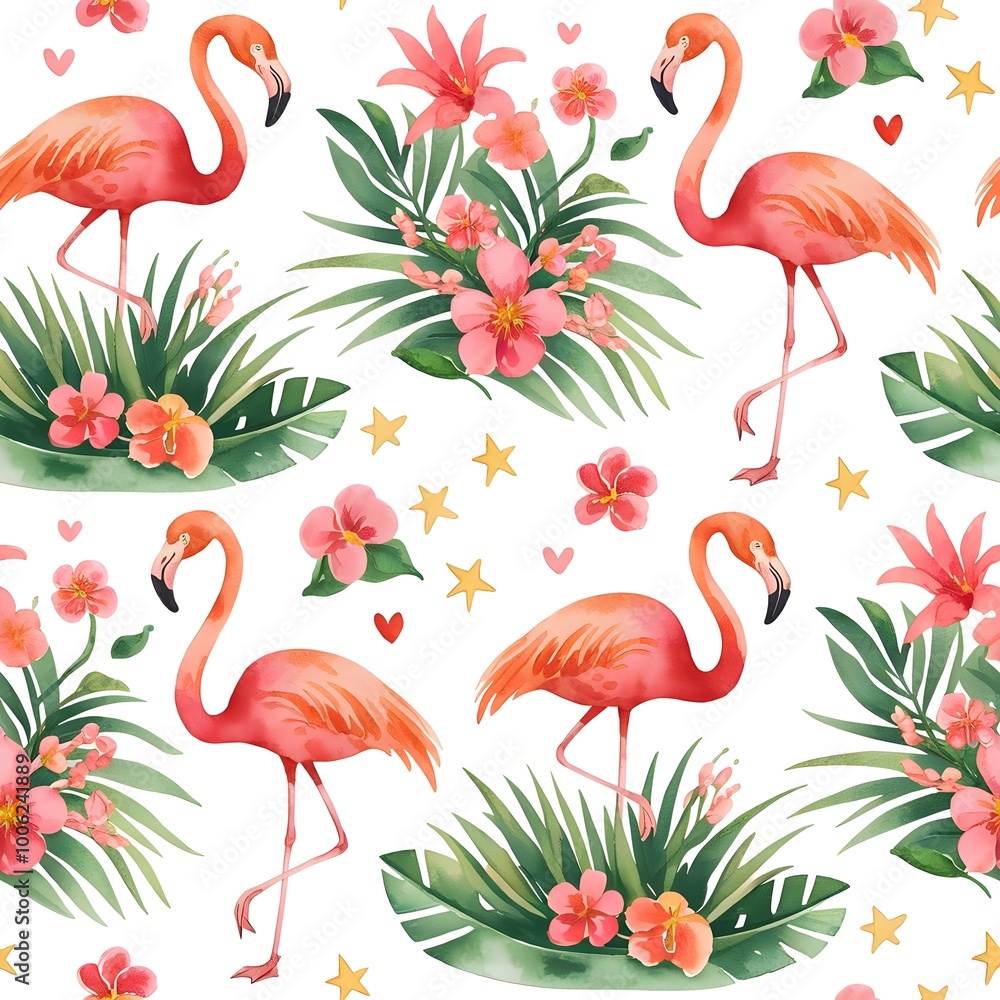 Obraz premium flamingo wild pattern seamless wallpaper spring 