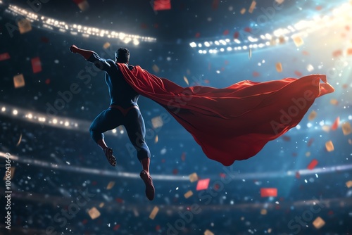 Superman flying in stadium