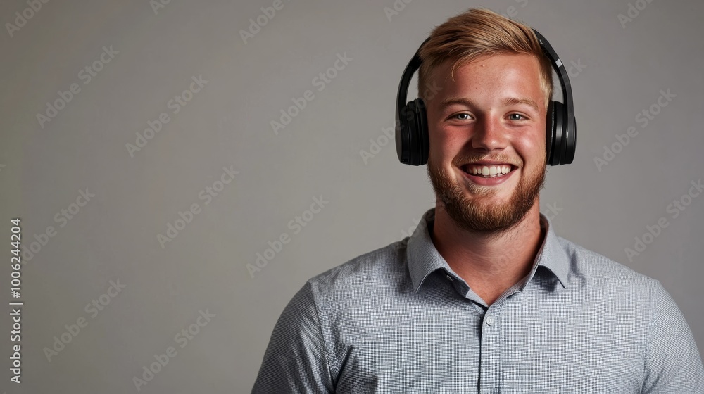 A friendly customer service representative wearing a formal shirt and headset smiles warmly, showcasing professionalism and a positive attitude, ideal for customer interaction A friendly customer service representative wearing a formal shirt and headset smiles warmly, showcasing professionalism and a positive attitude, ideal for customer interaction