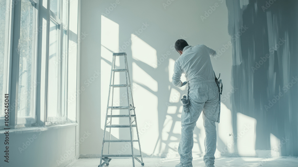 painter is making repairs in a room painter is making repairs in a room