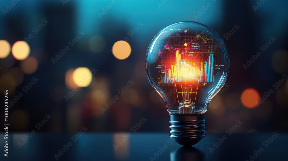 indicator bar graph in glowing light bulb on black background symbolizes the power of innovation and creativity indicator bar graph in glowing light bulb on black background symbolizes the power of innovation and creativity