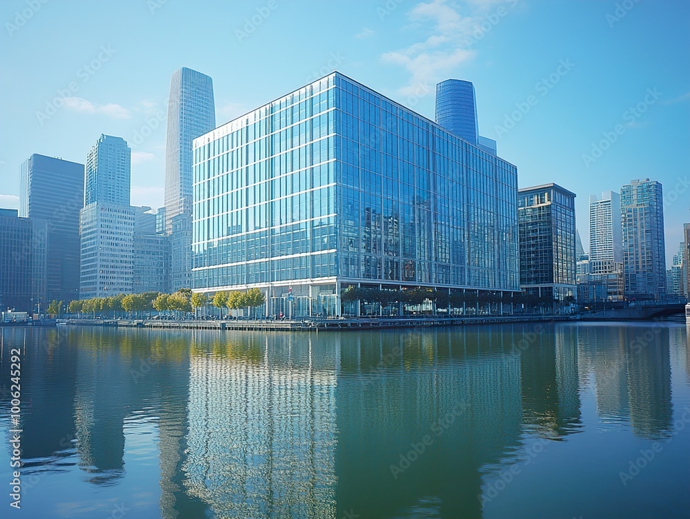 Modern Skyscrapers Reflecting on Calm Water Modern Skyscrapers Reflecting on Calm Water