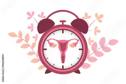 female reproductive system women uterus in the ringing alarm clock vector illustration