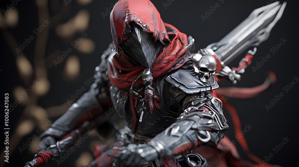 Fototapeta premium Poseable game character figure with intricate weapon design and armor details