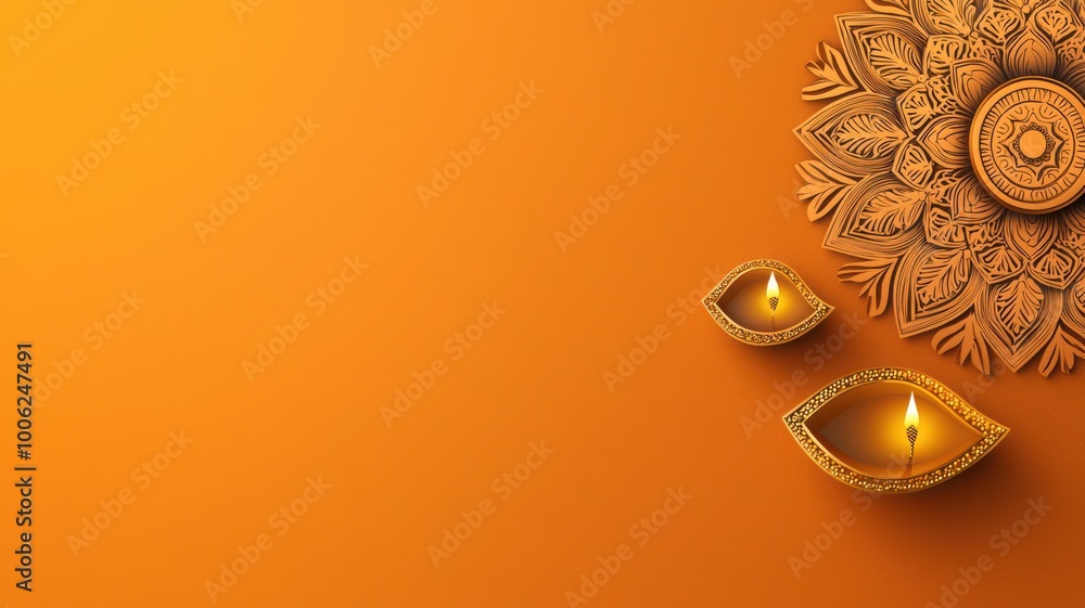 Naklejka premium Decorative lamps on a vibrant orange background for festive celebrations.