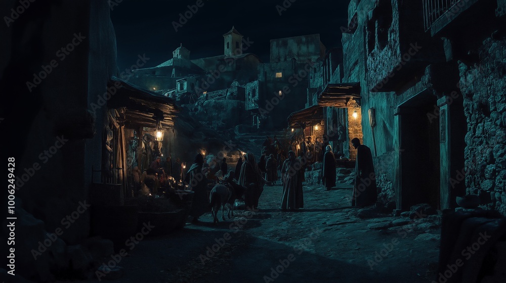 photo of a busy inn in bibilical Bethlehem with as Mary and Joseph search for a place to stay photo of a busy inn in bibilical Bethlehem with as Mary and Joseph search for a place to stay
