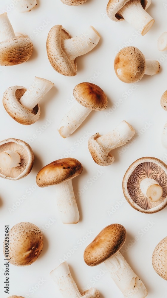 Fresh mushrooms pattern lying on white background Fresh mushrooms pattern lying on white background