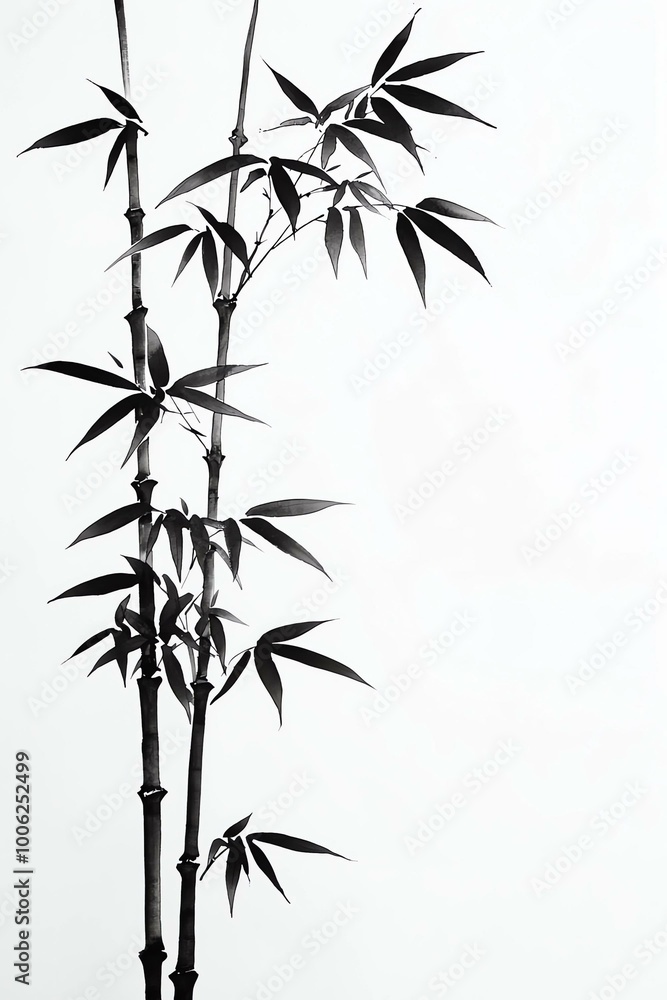 Naklejka premium Watercolor Black Bamboo Tree on White Background