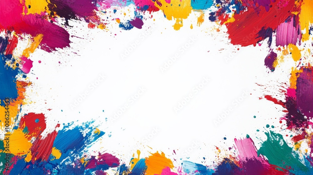 A bright and playful paint splatter border with bold brush strokes in multiple colors A bright and playful paint splatter border with bold brush strokes in multiple colors