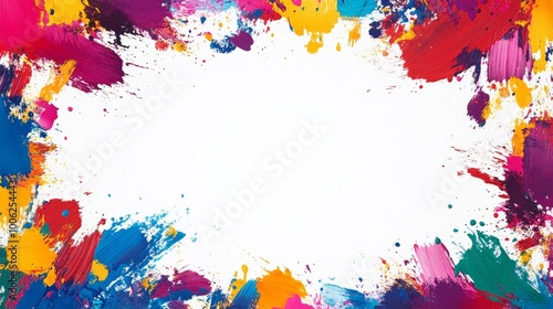 A bright and playful paint splatter border with bold brush strokes in multiple colors