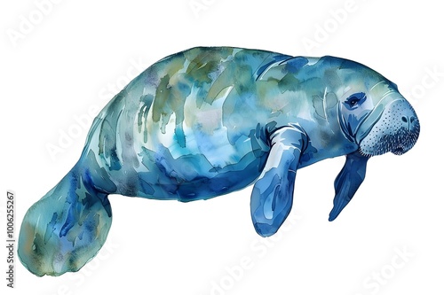 Illustration of an elegant manatee isolated on a white background
