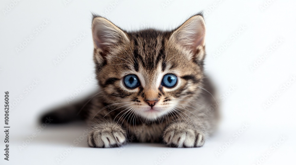 Adorable tabby kitten lying down with blue eyes Adorable tabby kitten lying down with blue eyes