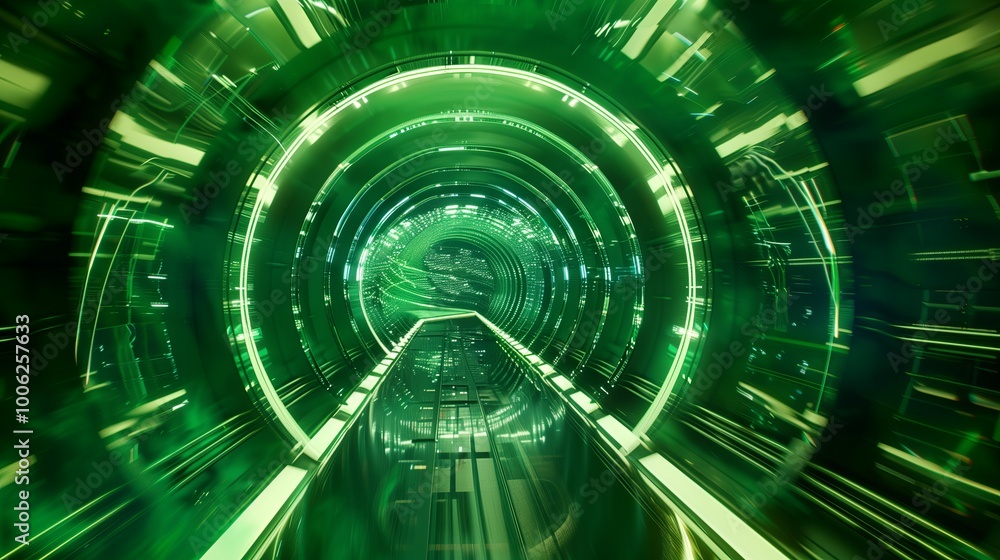 Obraz premium Abstract tunnel background, virtual reality integration, essence of progression, glowing lines and light