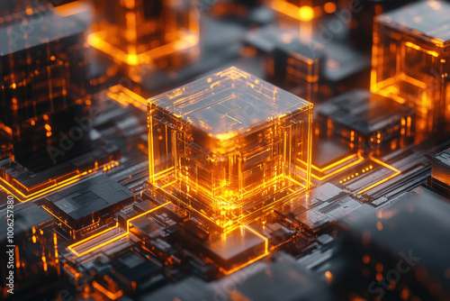 Futuristic Blockchain Technology at Night