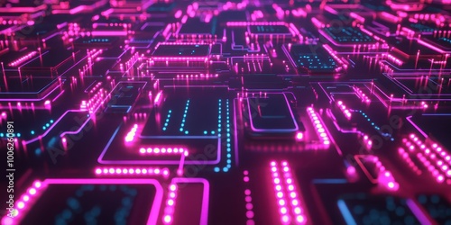 Wallpaper Mural a computer circuit with pink and blue lights Torontodigital.ca