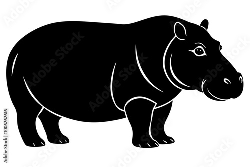  Rounded Stocky Hippo Silhouette with Short Legs Vector Illustration