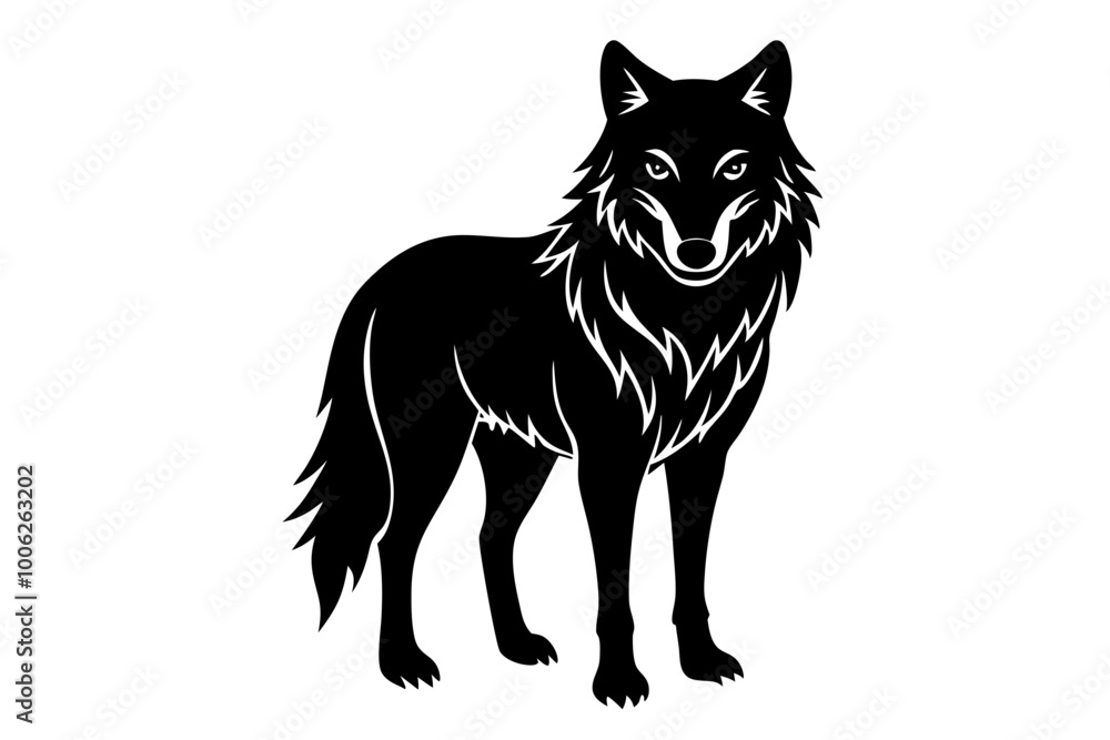 Naklejka premium Lean and Fierce Wolf Silhouette Standing Alert Vector Illustration