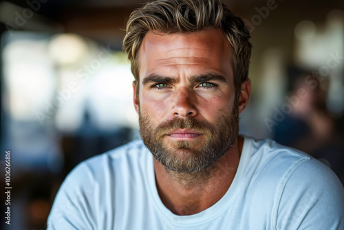 A man with a beard and a white shirt