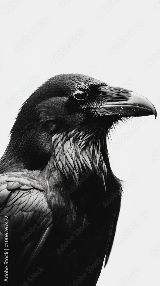 Black raven bird posing on white background Black raven bird posing on white background