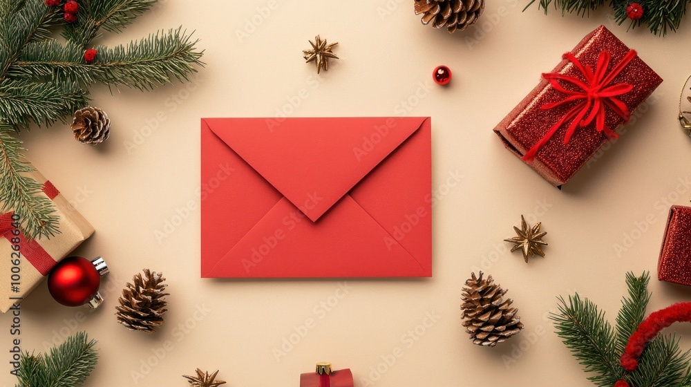 Red Envelope with Christmas Decorations Red Envelope with Christmas Decorations