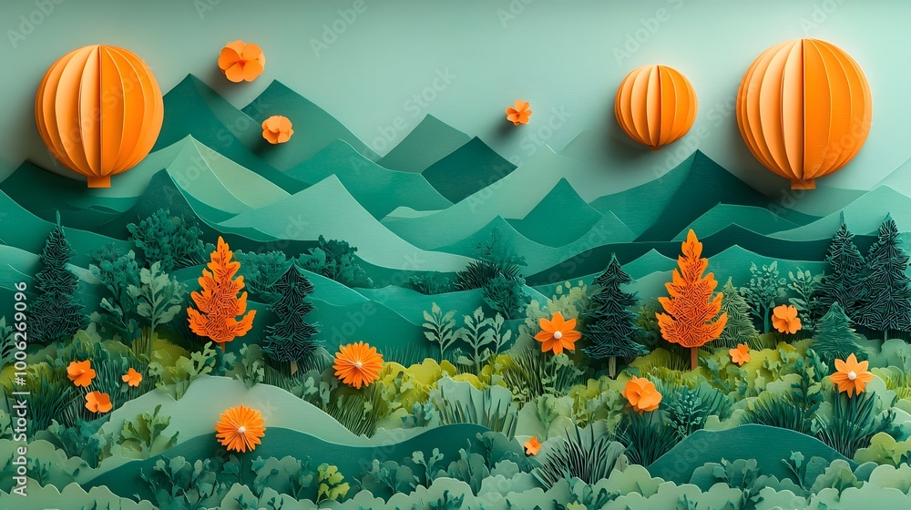 A family enjoying a day out at a temple fair with food stalls, folk art displays, and live performances in vector papercut style A family enjoying a day out at a temple fair with food stalls, folk art displays, and live performances in vector papercut style
