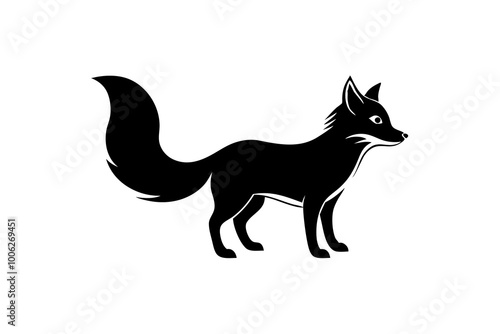 Small and Agile Fox Silhouette with Bushy Tail Vector Illustration