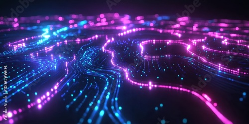 abstract technology background with glowing lines and dots